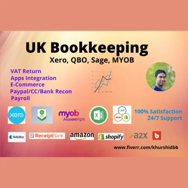 Do UK bookkeeping, vat return in quickbooks, xero, sage