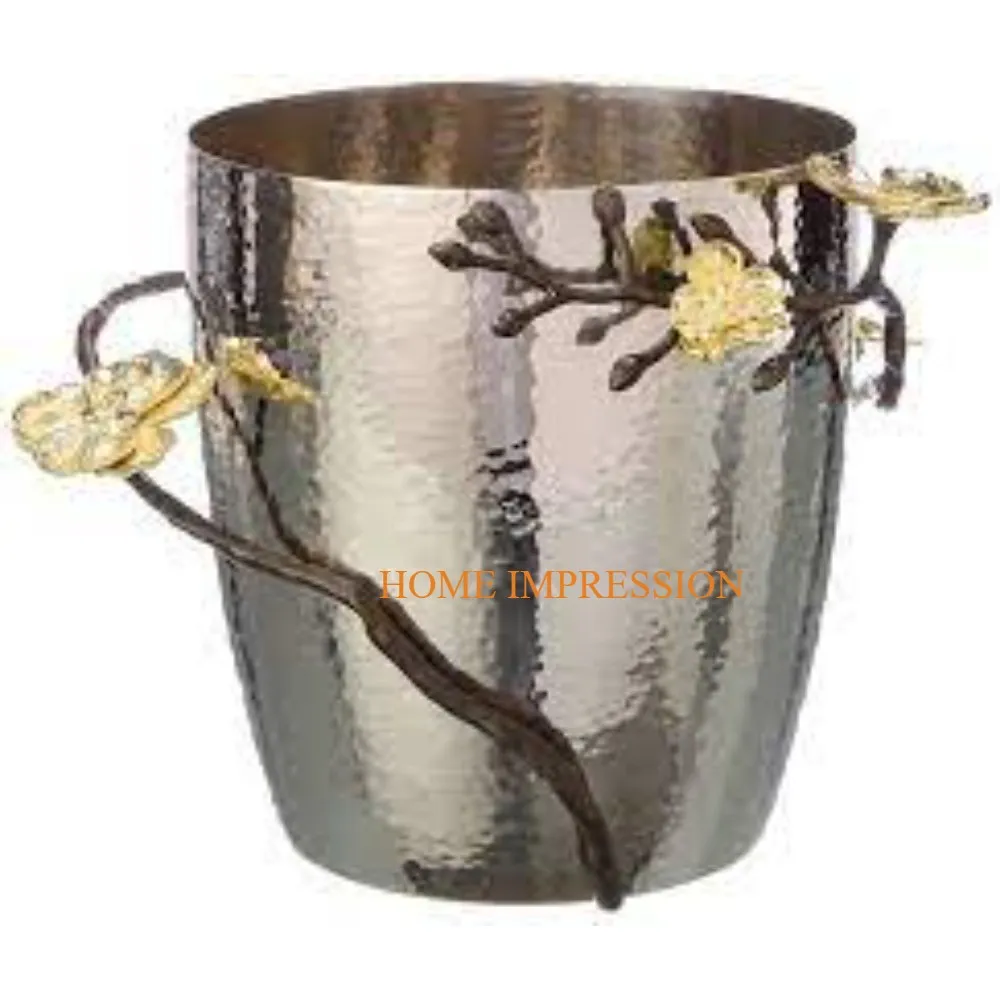 Luxurious Hammered Flower Designing Stainless Steel Wine Ice Bucket Classic Table Decoration Handmade Classic Wine Bottle Bucket