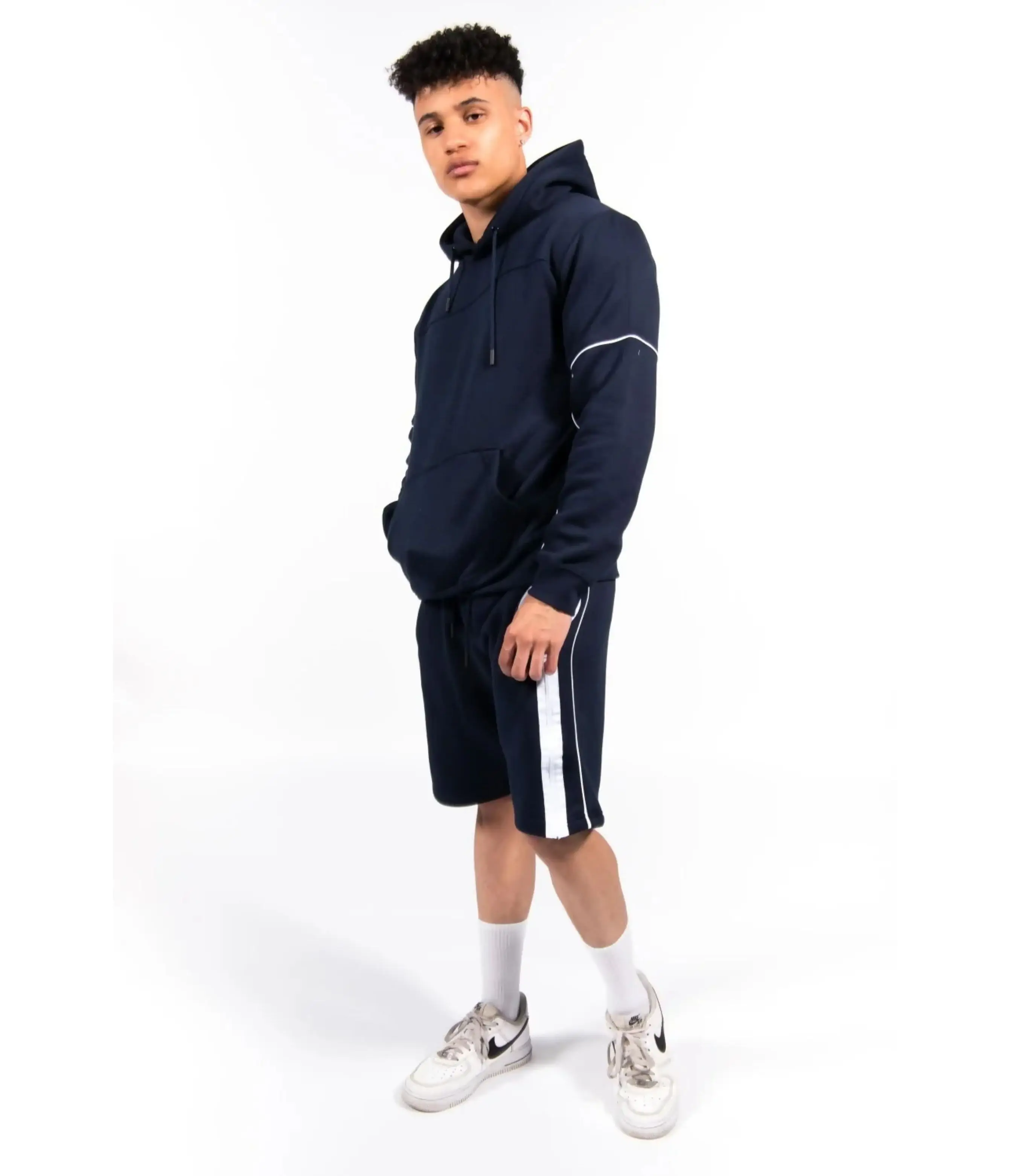 Unisex Clothing 2024 Custom logo sportswear short set high quality Men Sweat two piece thermal hoodie and shorts set