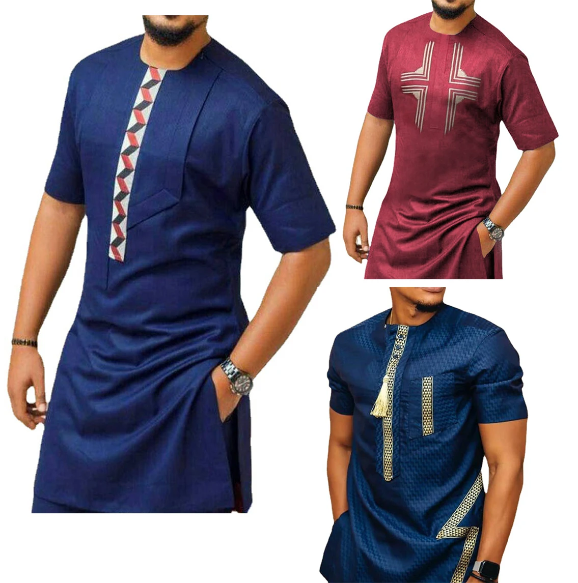 2022 latest African Polo style man shirt with cheap Long sleeve slim summer men shirt of Muslim man clothing