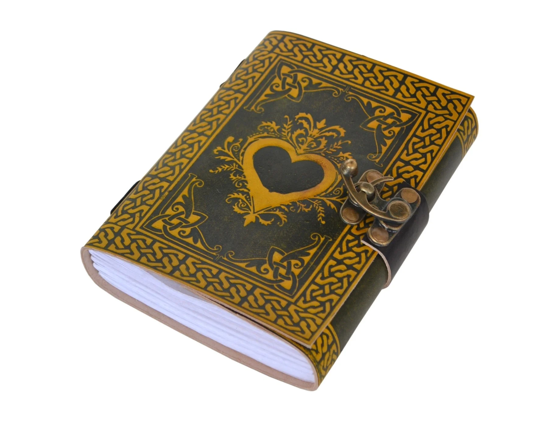 heart Leather Journal Dairy Classic Leather Hard black With Yellow Cover Cotton Paper Bound Antique Book For Sketching Drawing