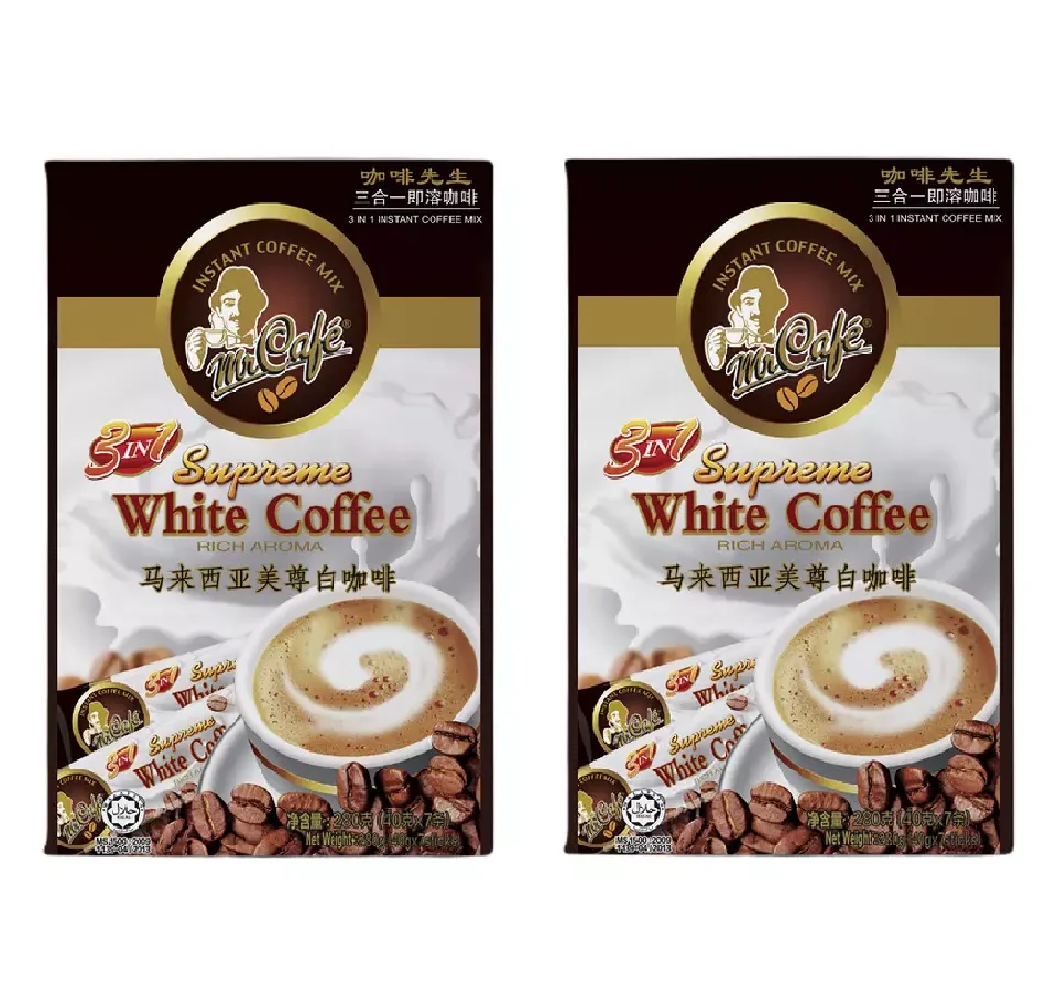Singapore Instant Rich Aroma Caffeinated Sweet Cream Sugar Breakfast Energize MR CAFE White Coffee Powder Box 40g x 7s x 10b