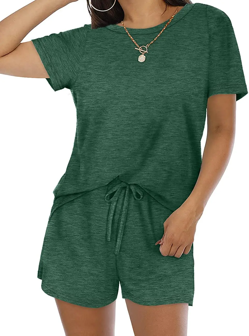 Hot Sale Women Short Sleeve T Shirts and Pants 2 Piece Outfit Biker Set Short Sport Set