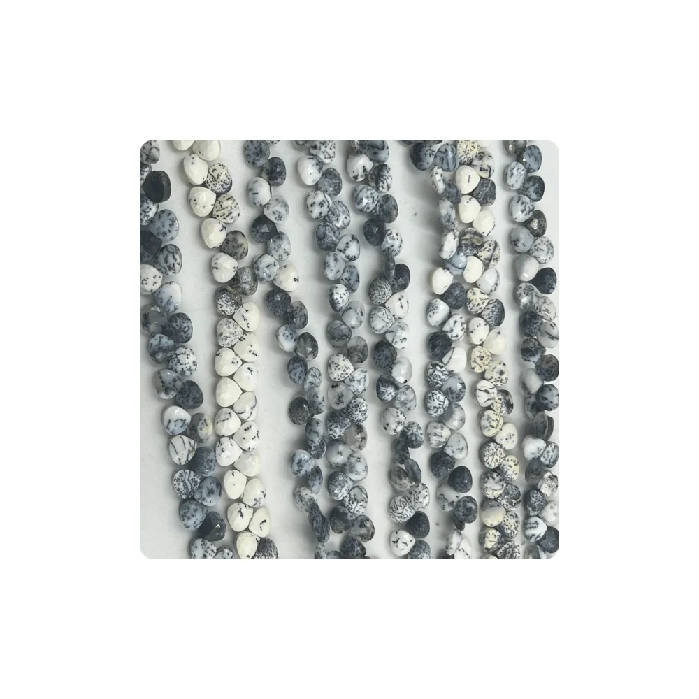 Custom Size Natural Dendrite Faceted Heart Shape Briolette Beads 7mm Approx 8 Inches Strand.