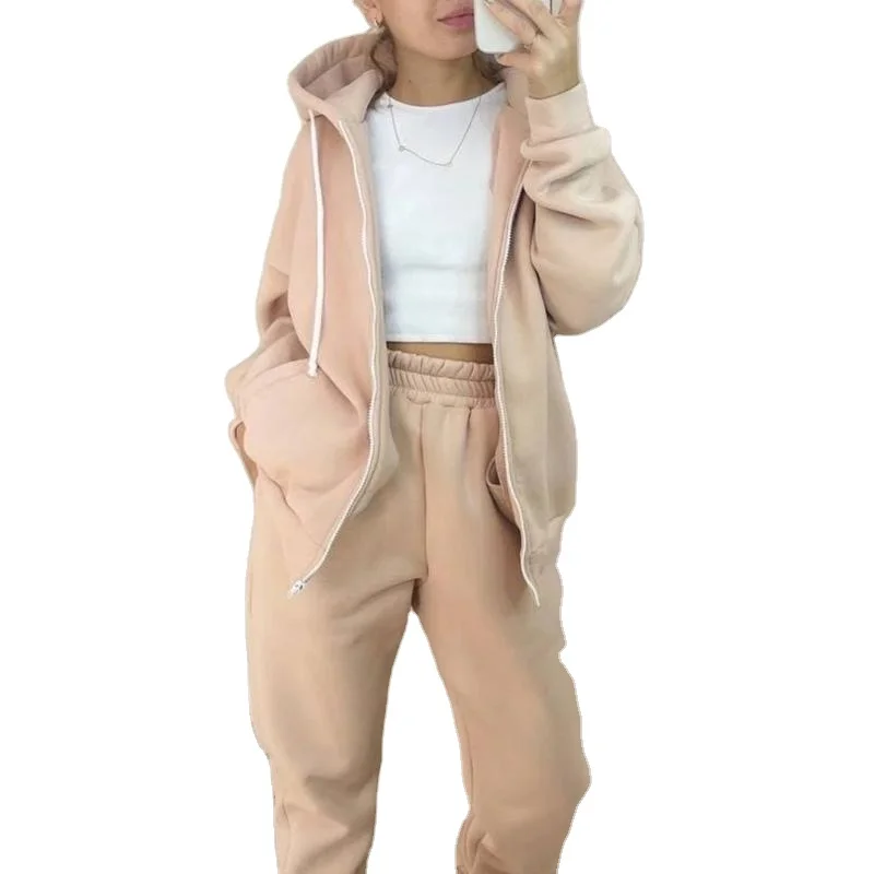 Custom Women Stacked Joggers sweatpants and hoodie set sweatsuit set Tracksuit Women 2 piece set women