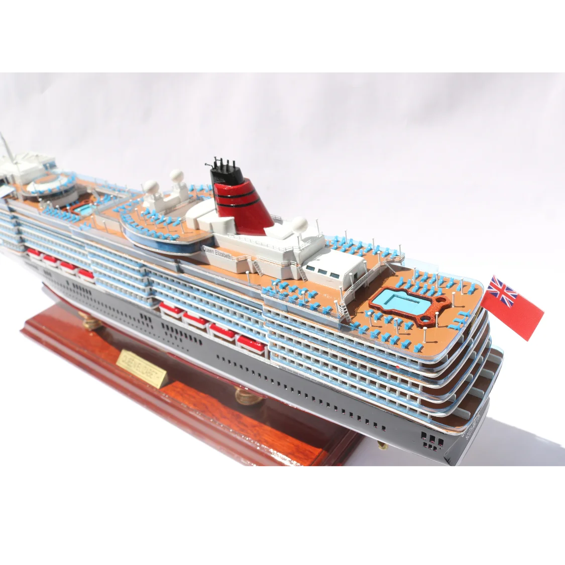 MS QUEEN ELIZABETH CRUISE SHIP MODEL FOR DECORATION - HANDICRAFT MODEL FOR GIFT - WOOD SHIP MODEL WITH DISPLAY STAND