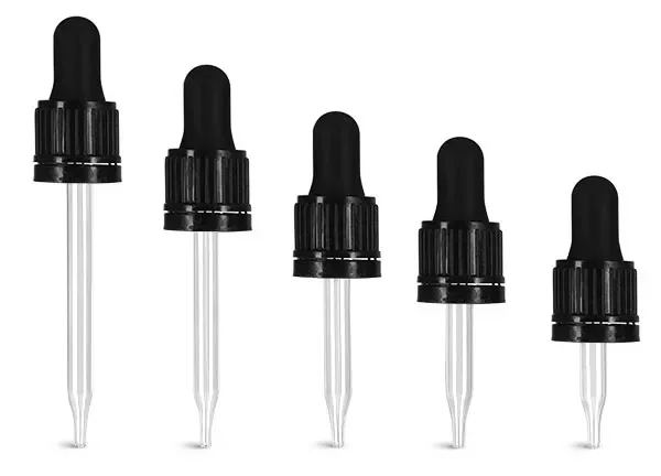 Factory OEM 28/410 Ribbed closure plastic dropper cap Straight Tip 2ml clear glass dropper black cap Pipette with large diameter