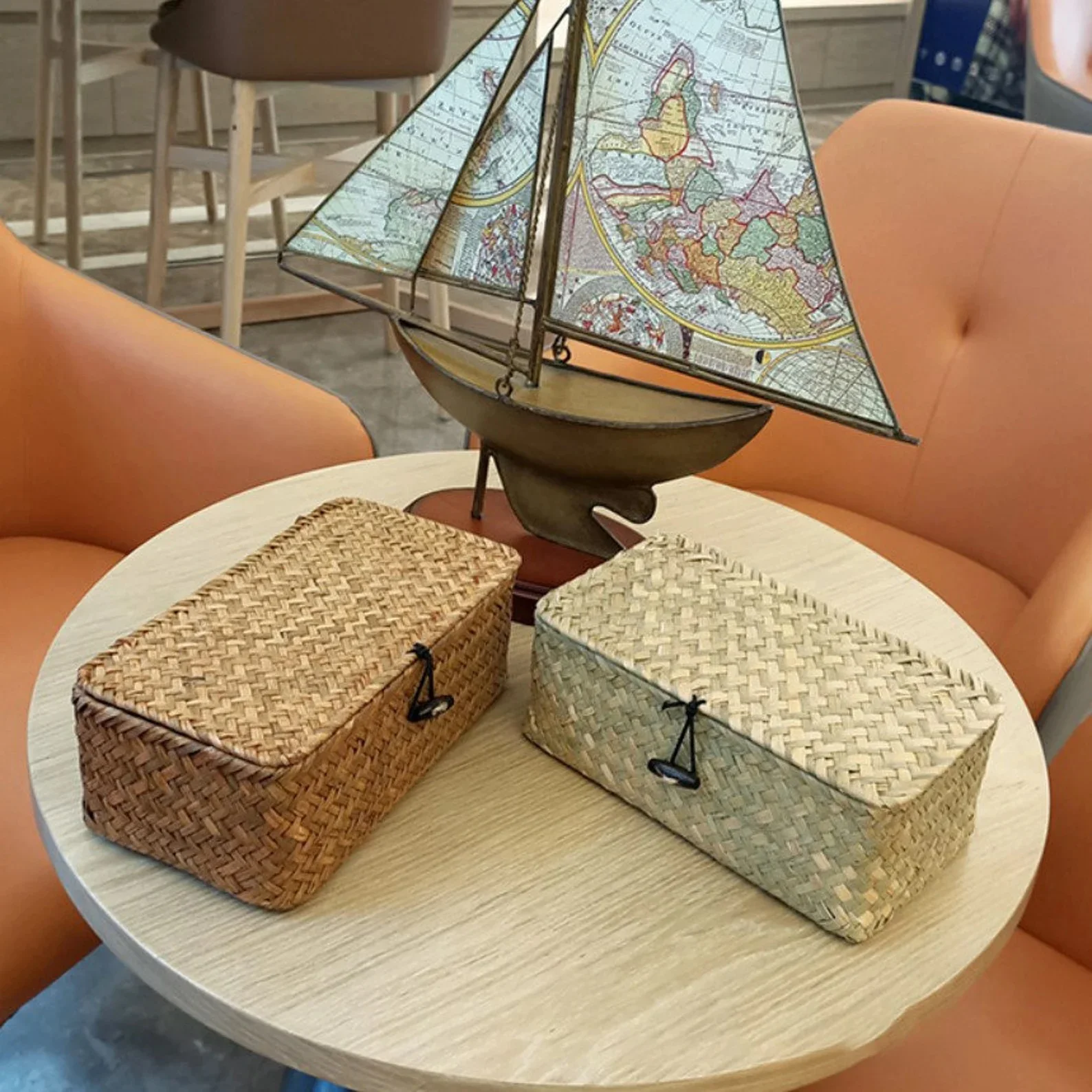 Seagrass storage baskets with lid cosmetic straw storage box from Vietnam