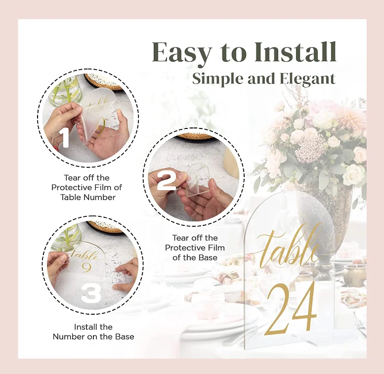 30 Sets Arch Acrylic Sign Wedding table number for Wedding Reception Hotals Acrylic Sheets with Place Card Holder(4 x 6 Inch)