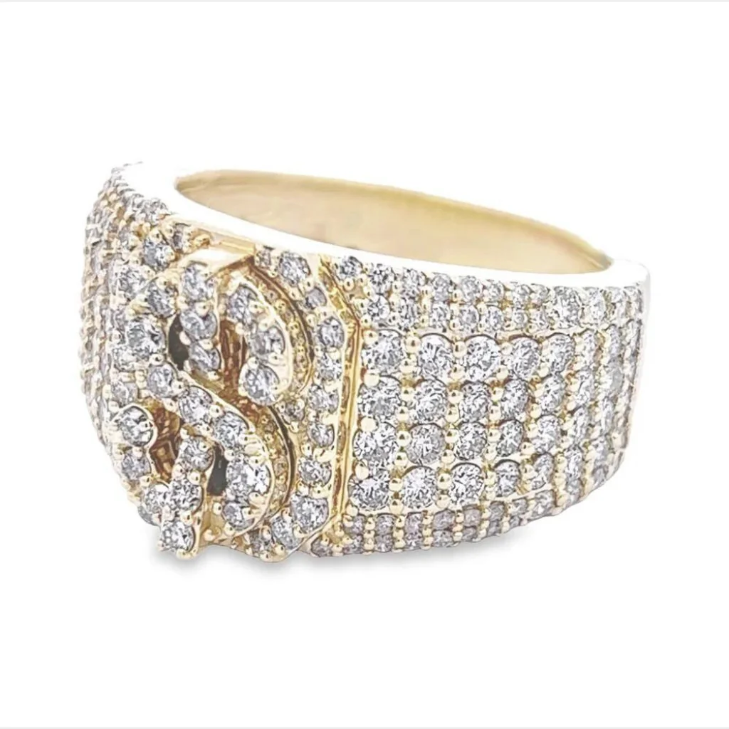 European And American Hiphop Jewelry Ring With Hollow Dollar Symbol Men Ring For Parties Natural Diamond 925 Sterling Silver