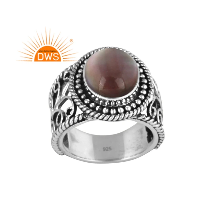 Newly Design Oxidized Sterling Silver Natural Doublet Apache Gold Crystal Gemstone Ring Jewelry Manufacturer