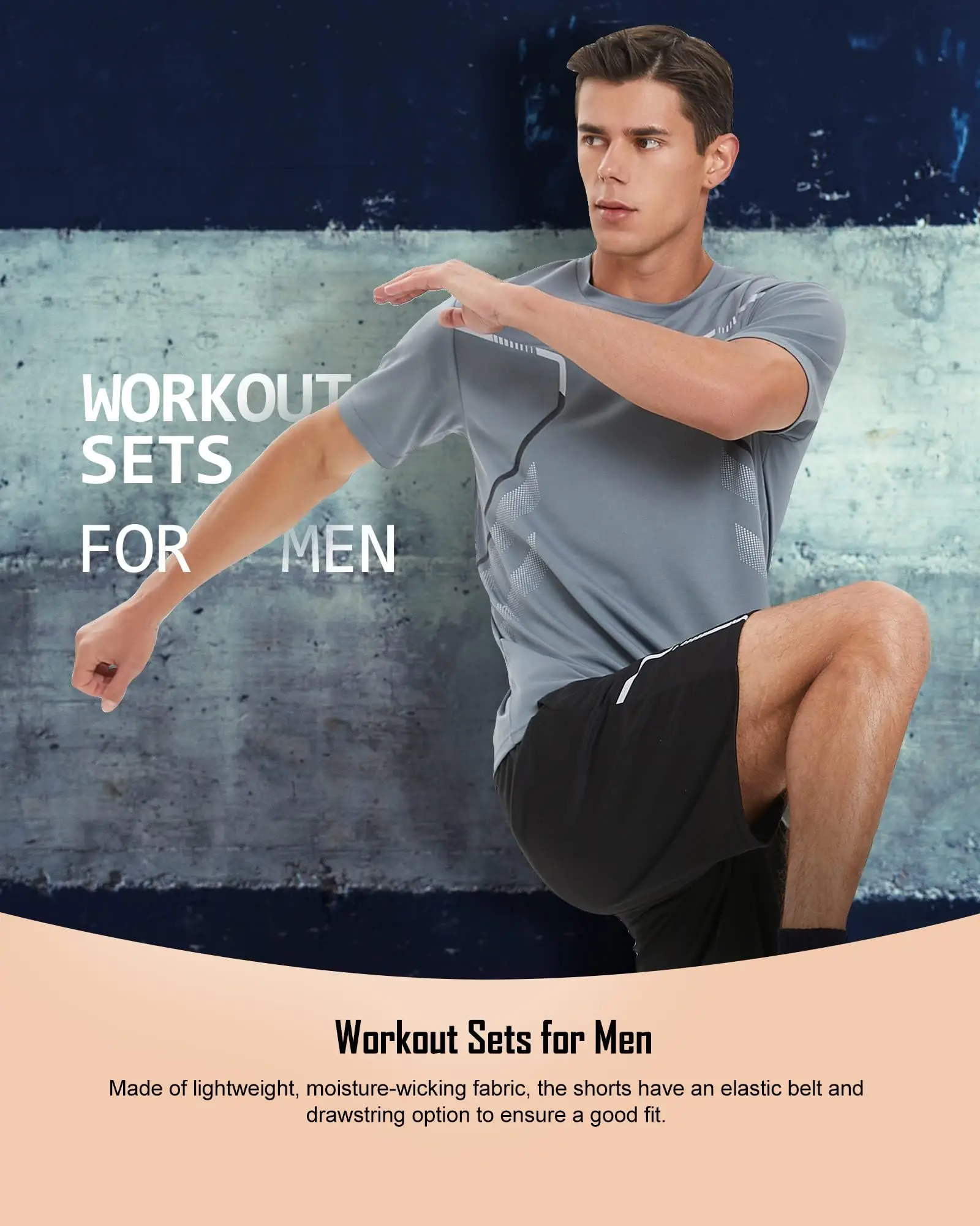 Custom Logo Men Sports Tracksuit 2 Pieces Round Neck T-Shirt Short Set Workout Gym Running Clothing Men Fitness Sport Set