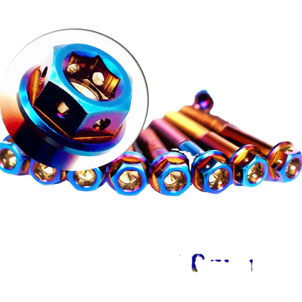 Motorcycle hexagon head anodized flange Gr2 Gr5 titanium bolt