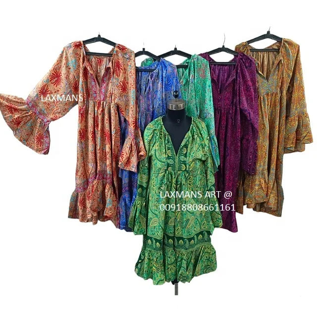 New hot selling rayon printed women long dress saree dress for women silk dress silk tops