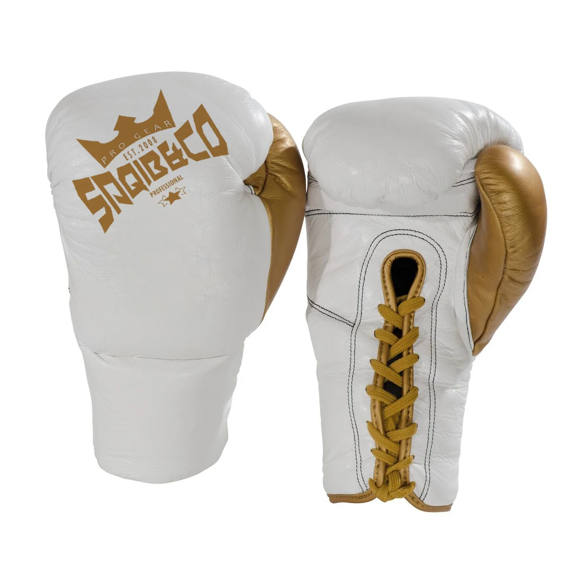Top Quality Professional White Gold Horse Hair Leather Boxing Gloves For Fight