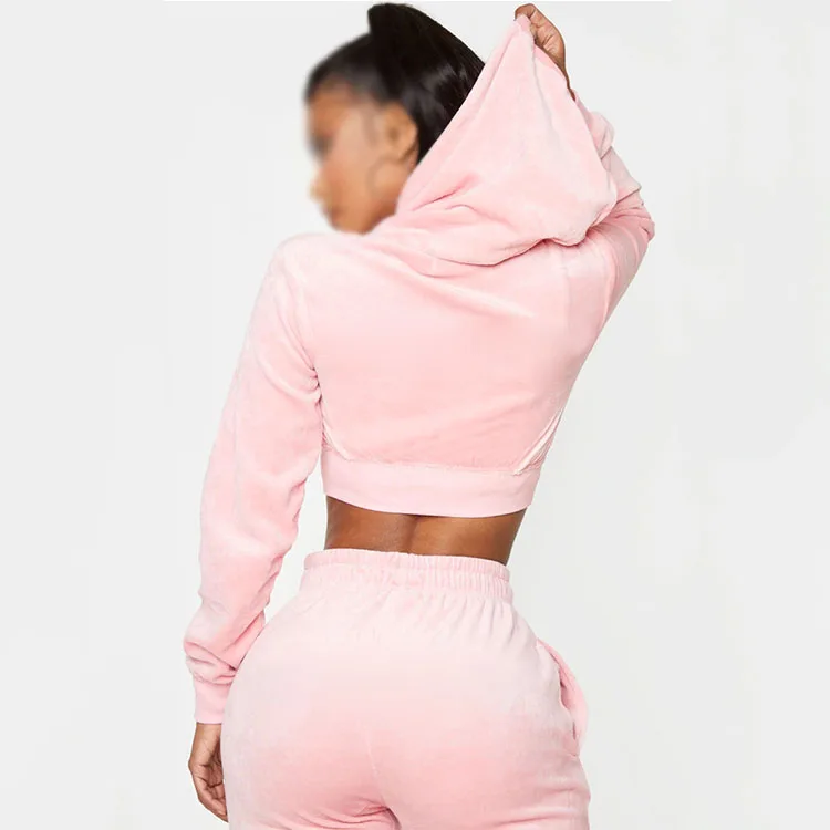 New Long Sleeve Active Jogger Suit Training Sweatsuit Women Fitted Velour Hooded velvet Tracksuit For Ladies
