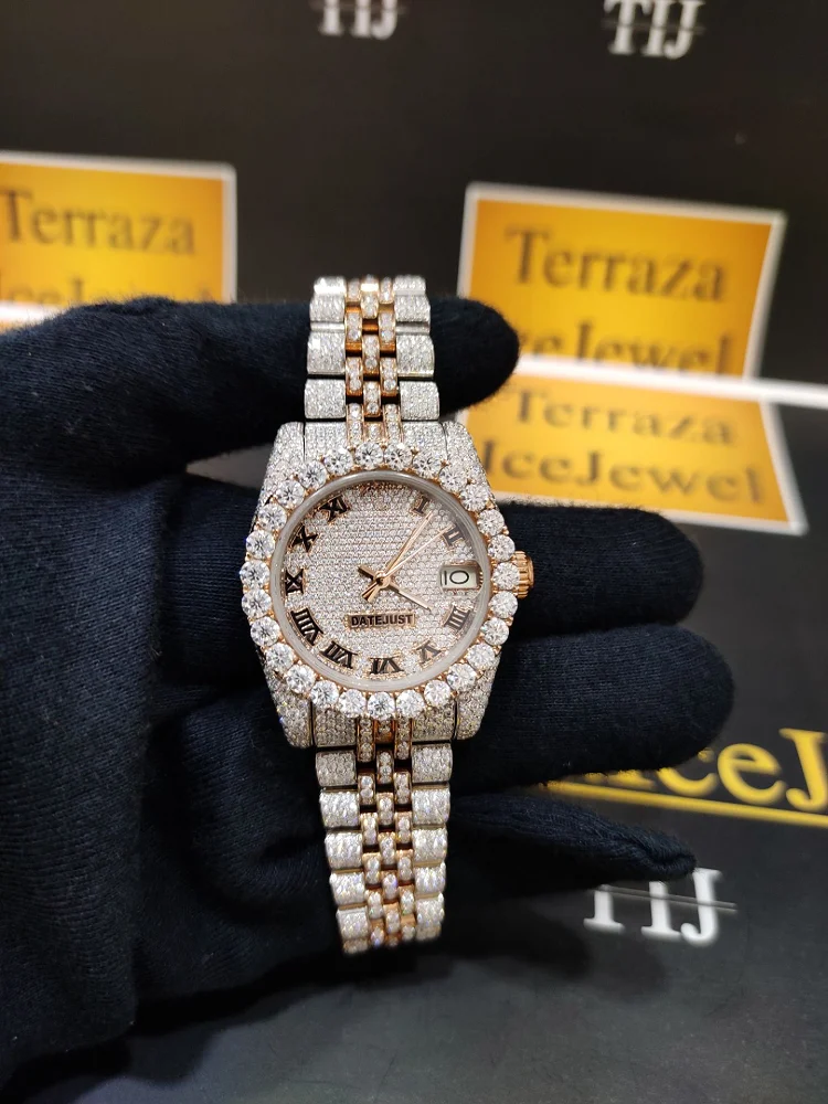 Luxury customized vvs moissanite watch Baguette Diamond Trending VVS moissanite Diamond Watch for men