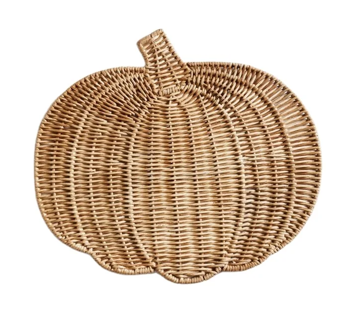 Cute pumpkin shape rattan placemats wholesale handmade rattan charger plate natural for kids