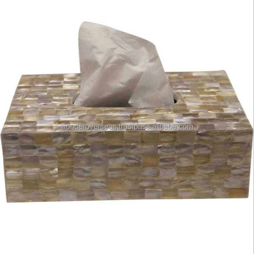 Premium Quality Customised Logo Indian Handmade Mother Of Pearl Tissue Box Mother Of Pearl Tissue Box Holder At Wholesale Price