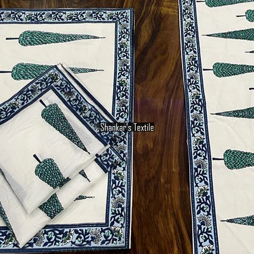 Handmade Cotton Unique Dining Table Place Mats Set Of 6 Canvas Tablemats & 6 Cotton Napkins And 1 Table Runner Home Decorative
