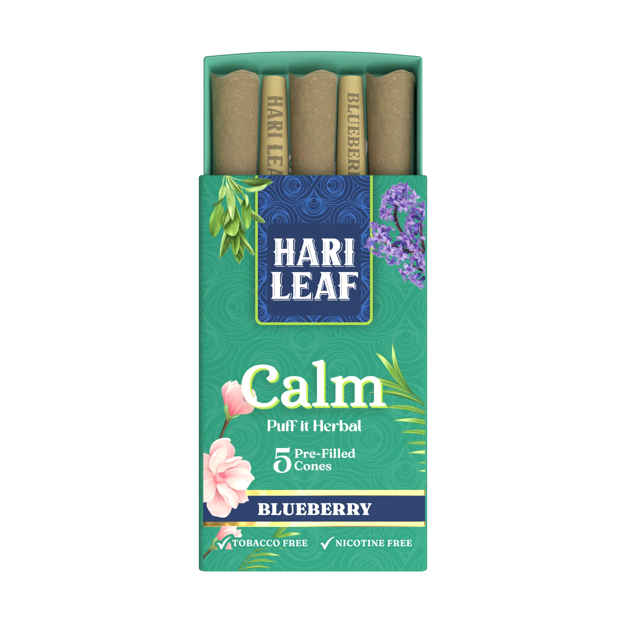 Hari Leaf Calm Blend Blueberry Pre Filled Cones Non Tobacco Non Nicotine Sweet and Tangy Blueberry Flavor Pack of 5 Cones