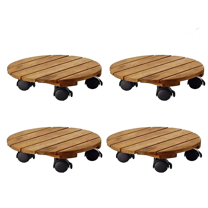 Wood flower plant caddy wood lattice trolley, square & round plant dolly with brakes dia 300 mm