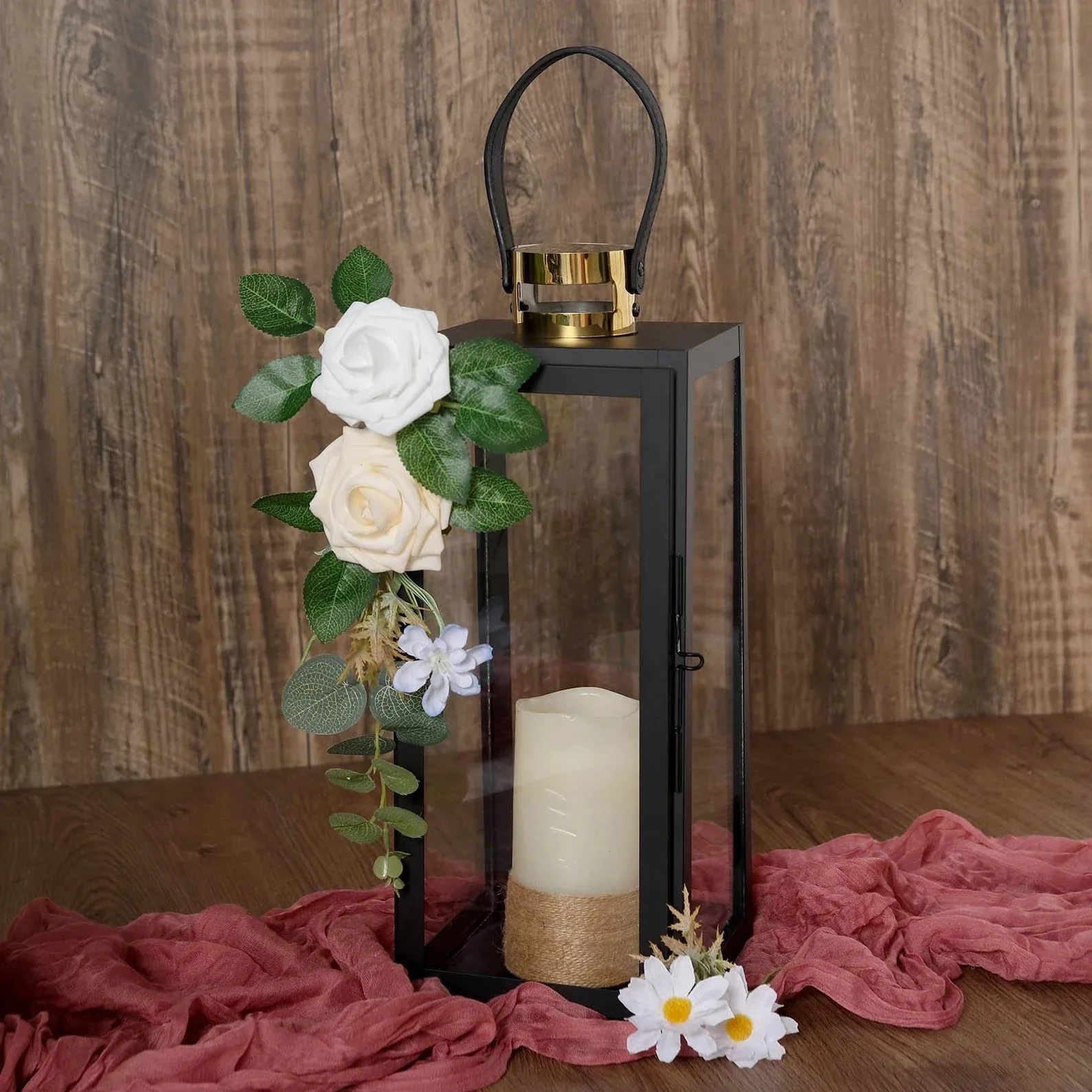 Modern Black Metal Lantern Candle Holder Lantern- Hanging or Tabletop (Set of 3)