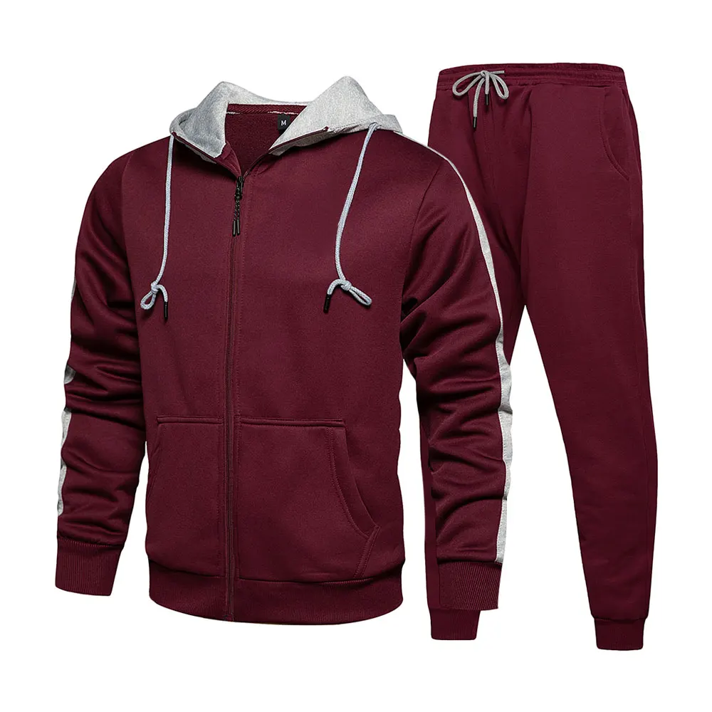Fleece Tracksuit Sets For Mens Cotton Fleece Color Block Tracksuit Men Jogging Suit