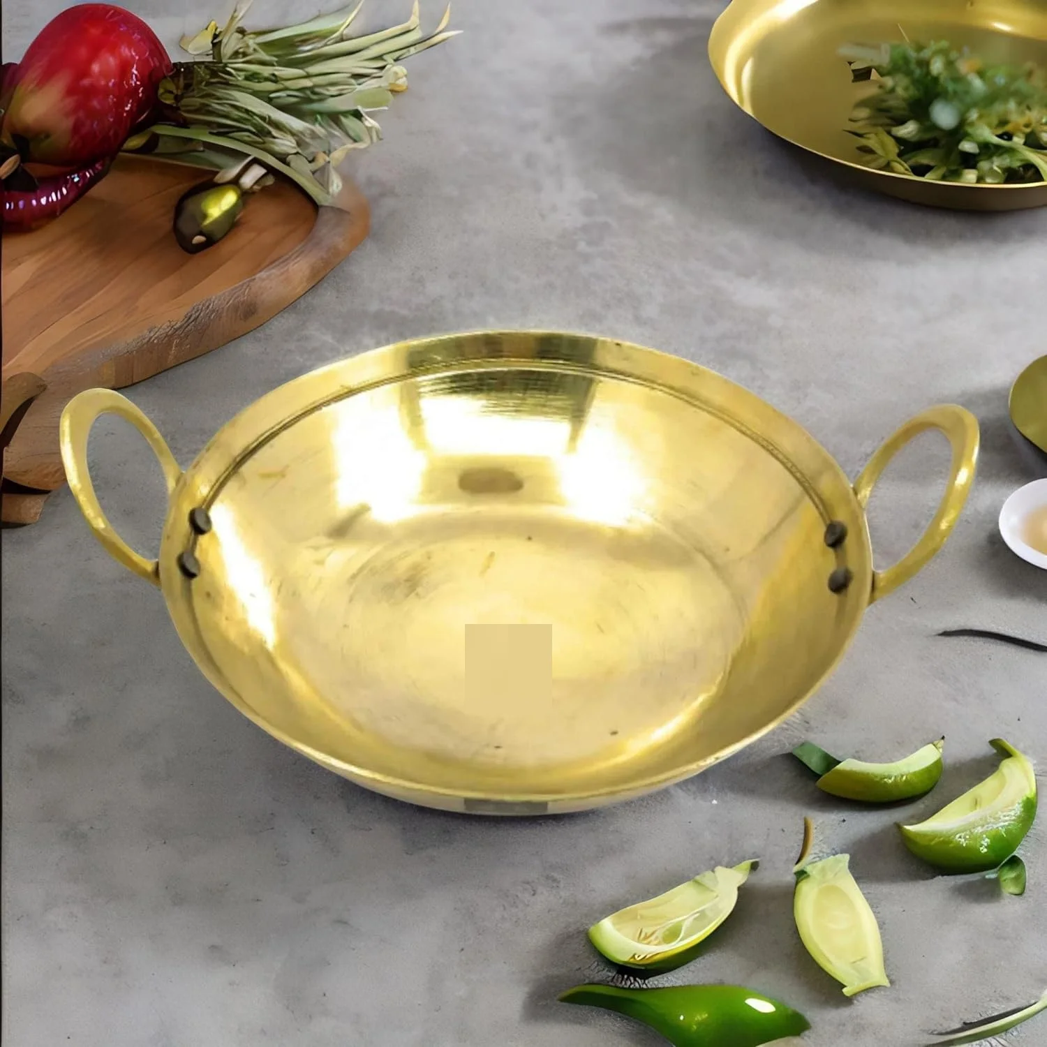 Brass wok handmade antique Brass Hammered wok Easy to wash and clean gift item