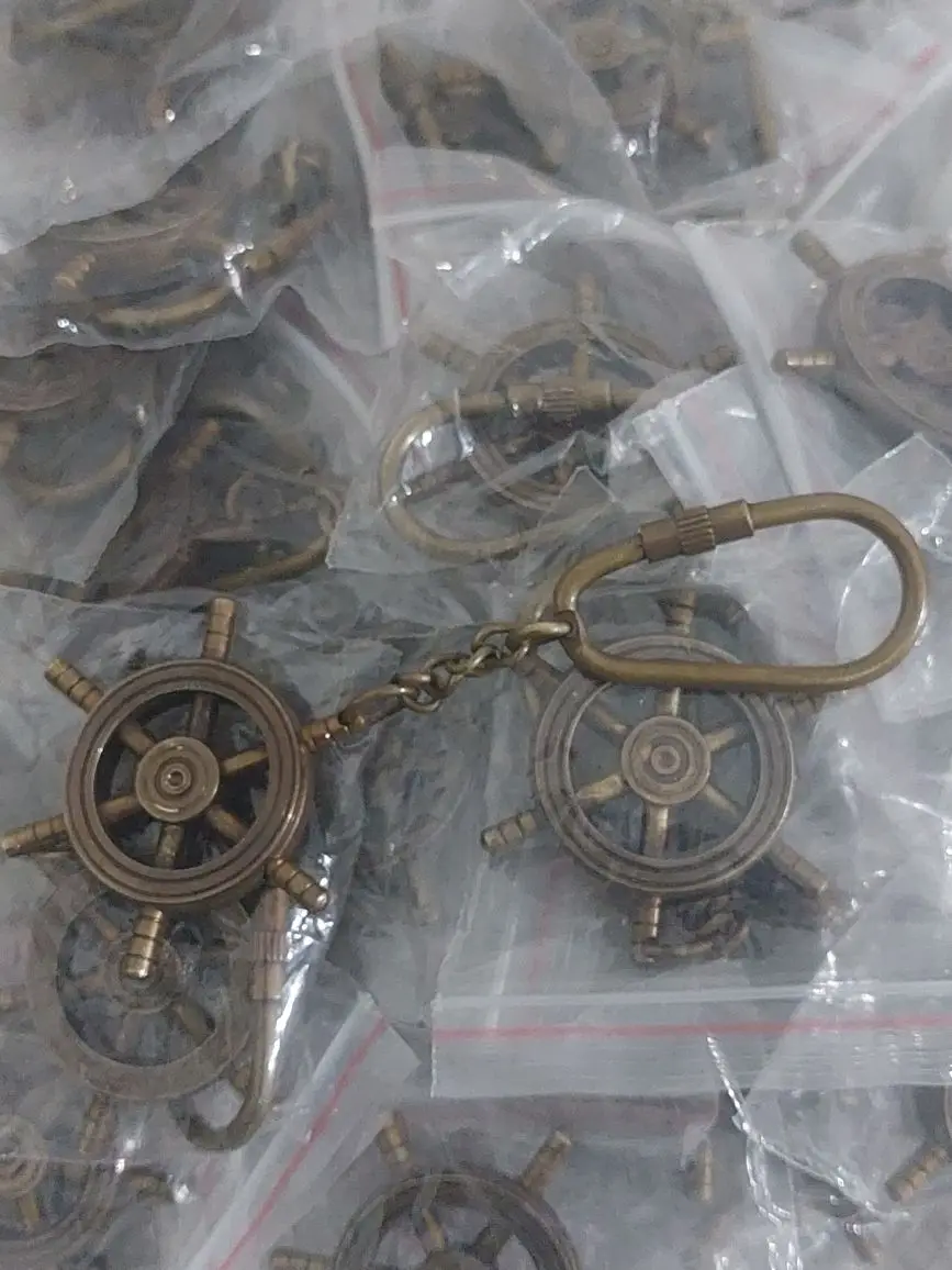 Brass Maritime Ship Navigation Wheel Keychain Keyring Brass Metal Ship Steering Wheel Key Chain