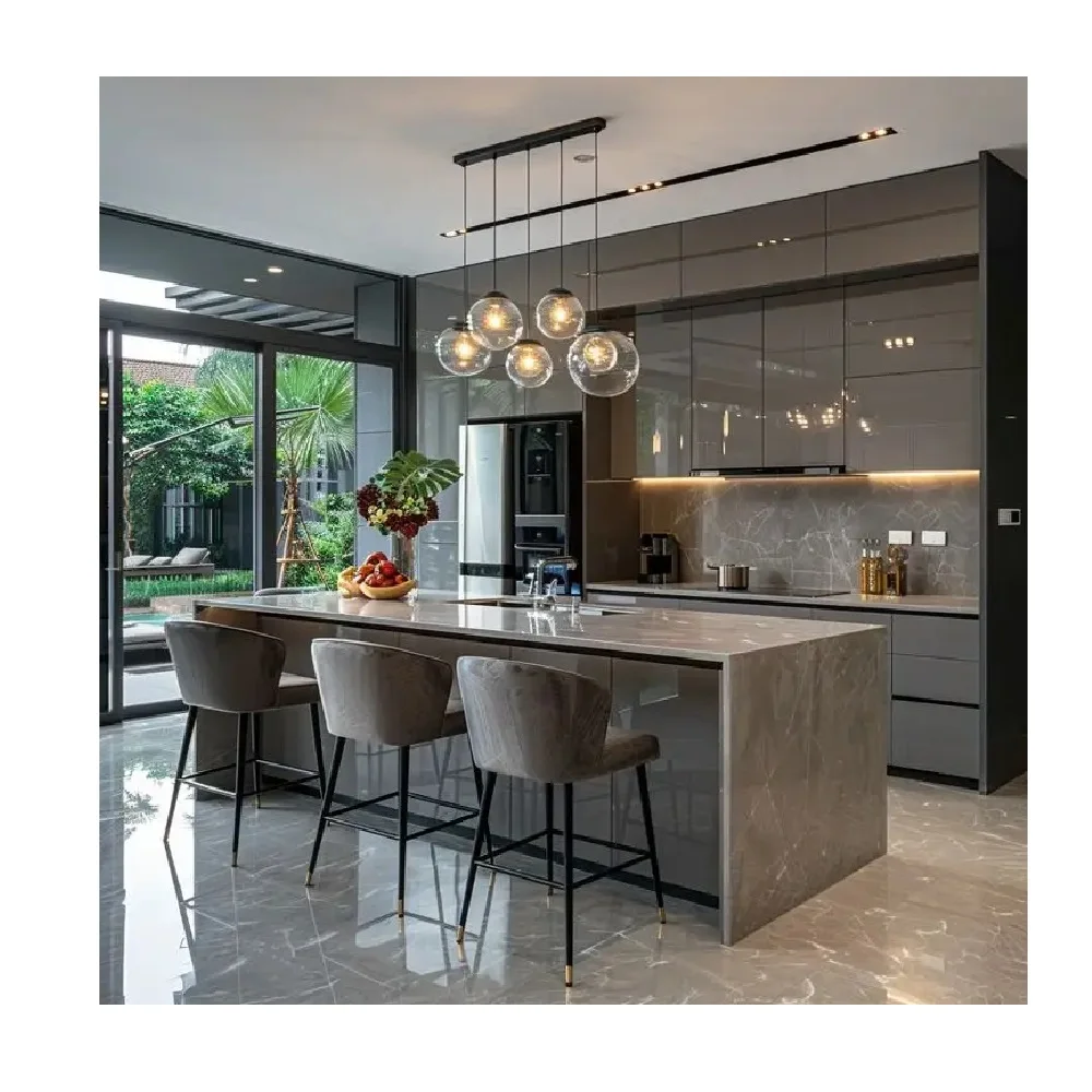 Kitchen Cabinets Panel Board MDF Customizable Size Wooden Modern Modular Kitchen Furniture With Acrylic Covering from Vietnam