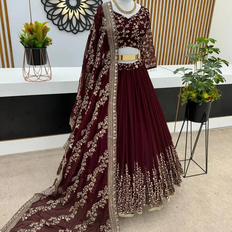 Лидер продаж новый дизайнерский жоржет с вышивкой lehenga choli bloluse и dupatta для женщин последняя коллекция