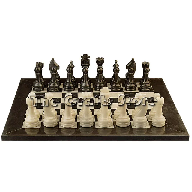 Marble & Onyx Natural Stone Hand Made Luxurious Black & White Chess Set With Staunton Series  Chess Pieces