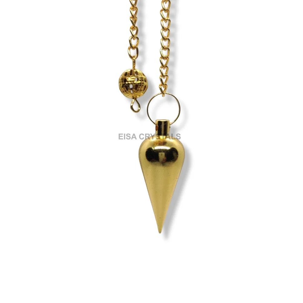 Best Price Bulk Wholesale Gold Tone Long Drop Brass Pendulums Energy Power Dowsing Carved Gemstone Meditation Pendulum