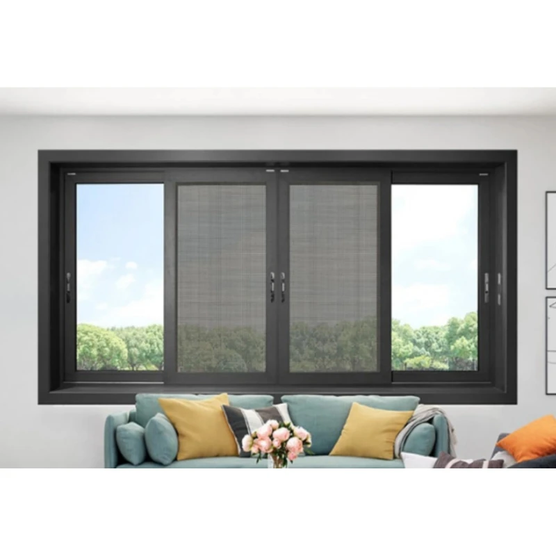 2 4 Panel Window Slider Optional Fly Screen Roller Shutter Sliding Aluminium Windows with Aluminum Shutter
