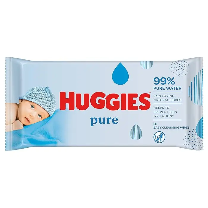 Huggies Pure, Baby Wipes, 56 Wipes - Natural Wet Wipes for Sensitive Skin - 99 Percent Pure Water - Fragrance Free to Clean and