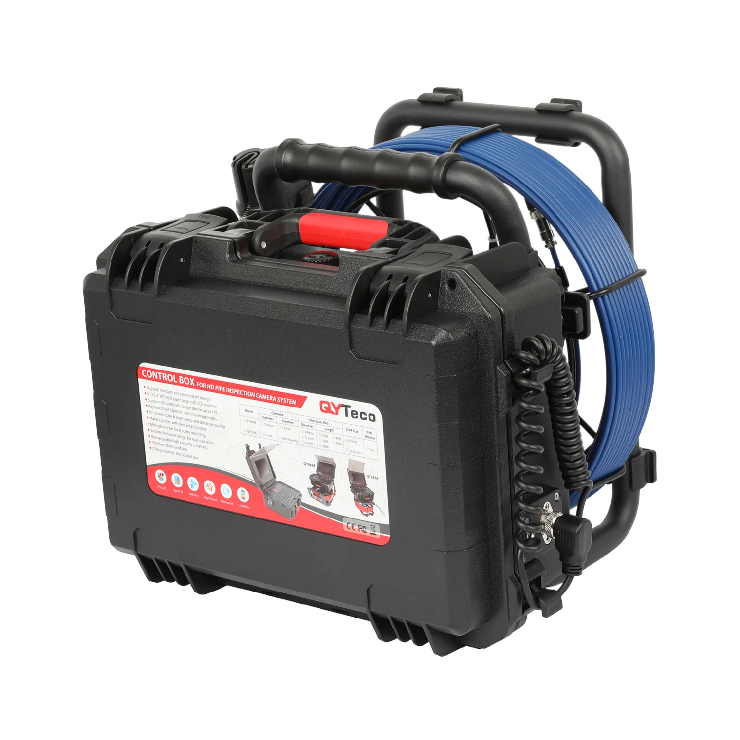 Sewer Camera Drain Sewage Drainage Qy6566-12.8mm (30M) 13.3 Inch HD Pipe Inspection Camera 512Hz 4.8mm Blue Cable