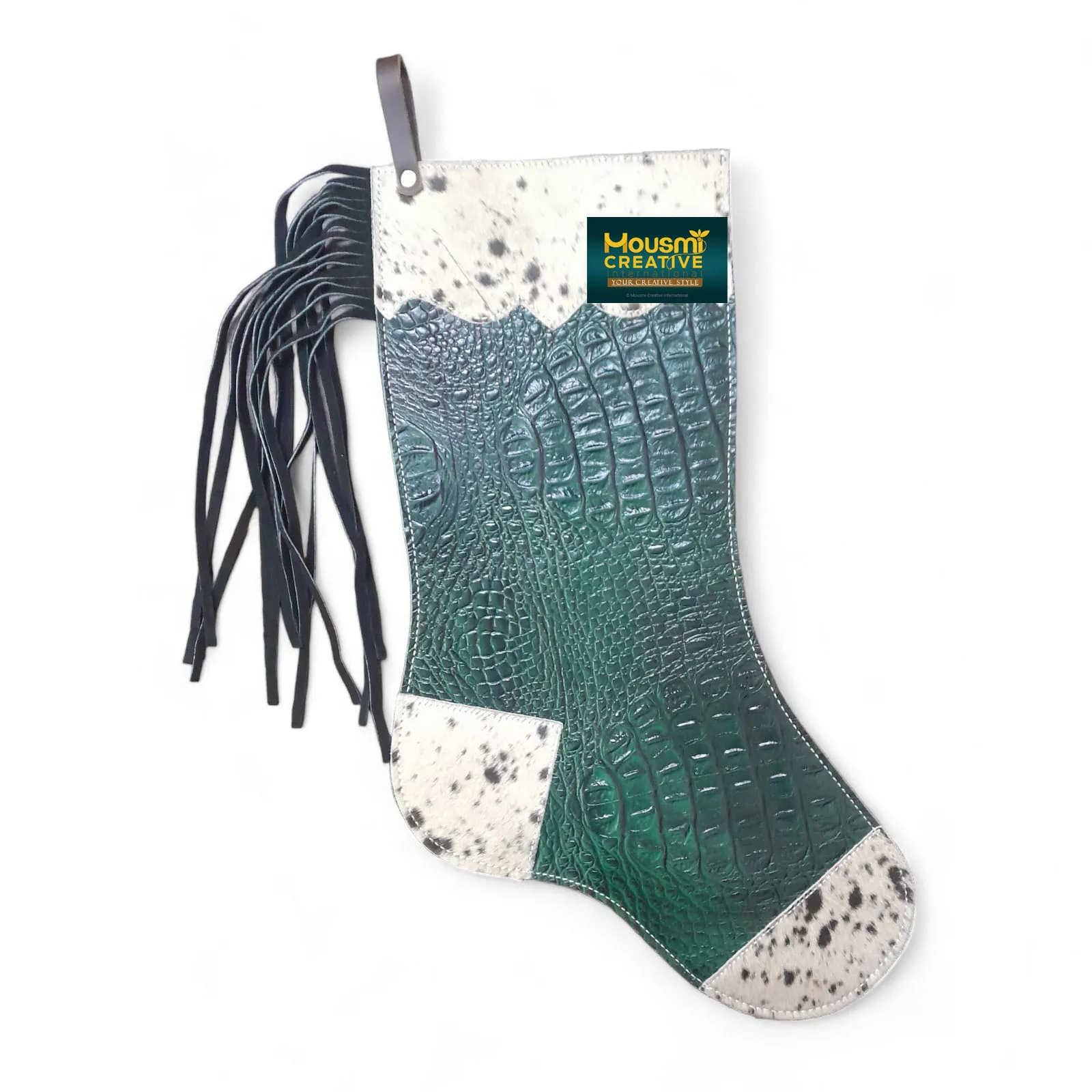 Christmas Eve Decoration Alligator Skin Textured Cowhide Exotic Leather Fringe Decorated Multiple Colours at Store OEM on Demand