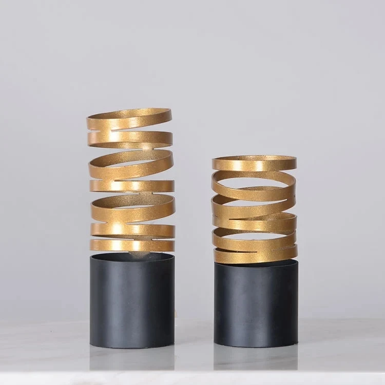 Home decoration modern design gold black spiral cylindrical flower metal vase Golden flower vase office decor modern design