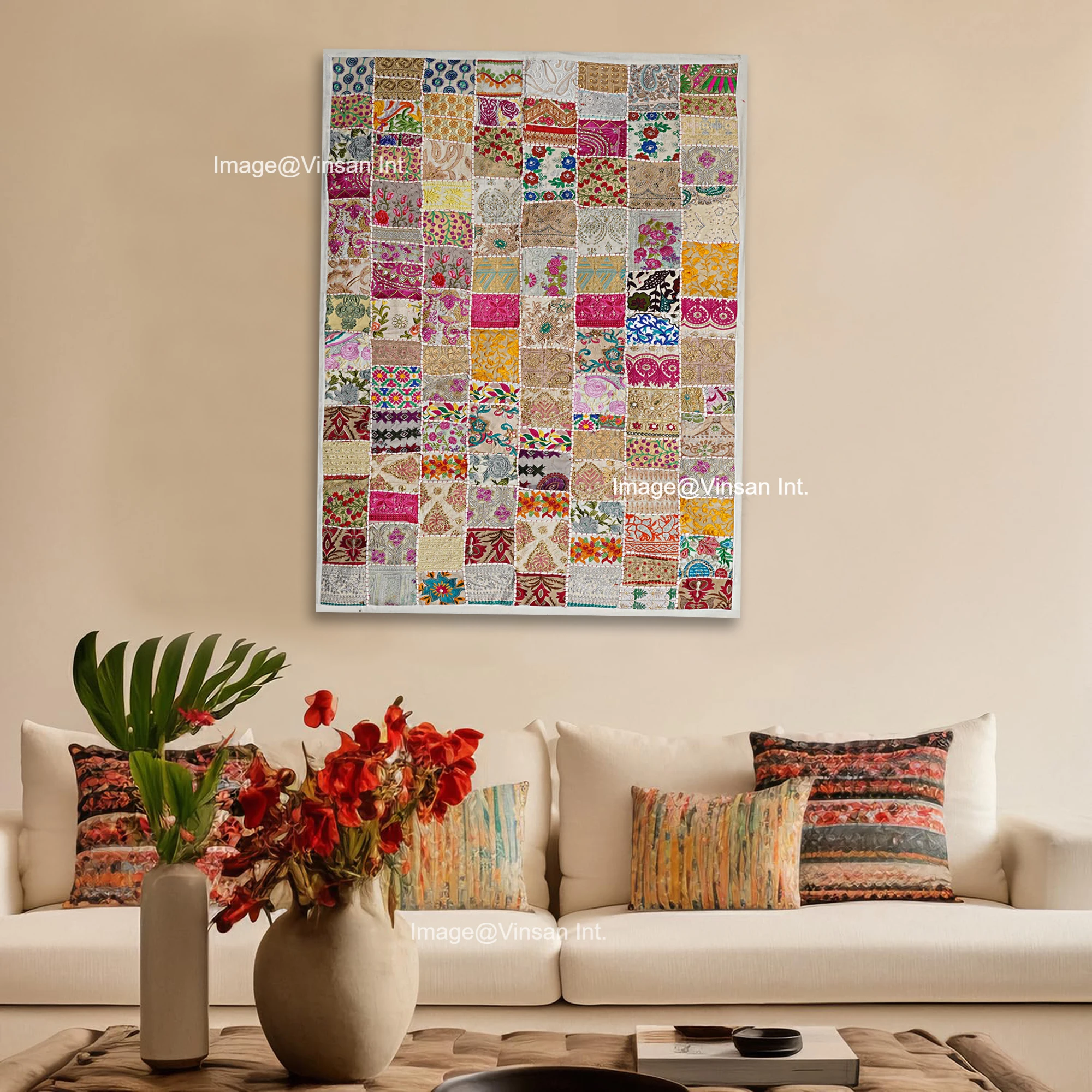 Embroidered Indian Wall Hanging Tapestry Bohemian Patchwork Wall Tapestry Handmade Throw Decorative Tapestry Backdrop Wall Art