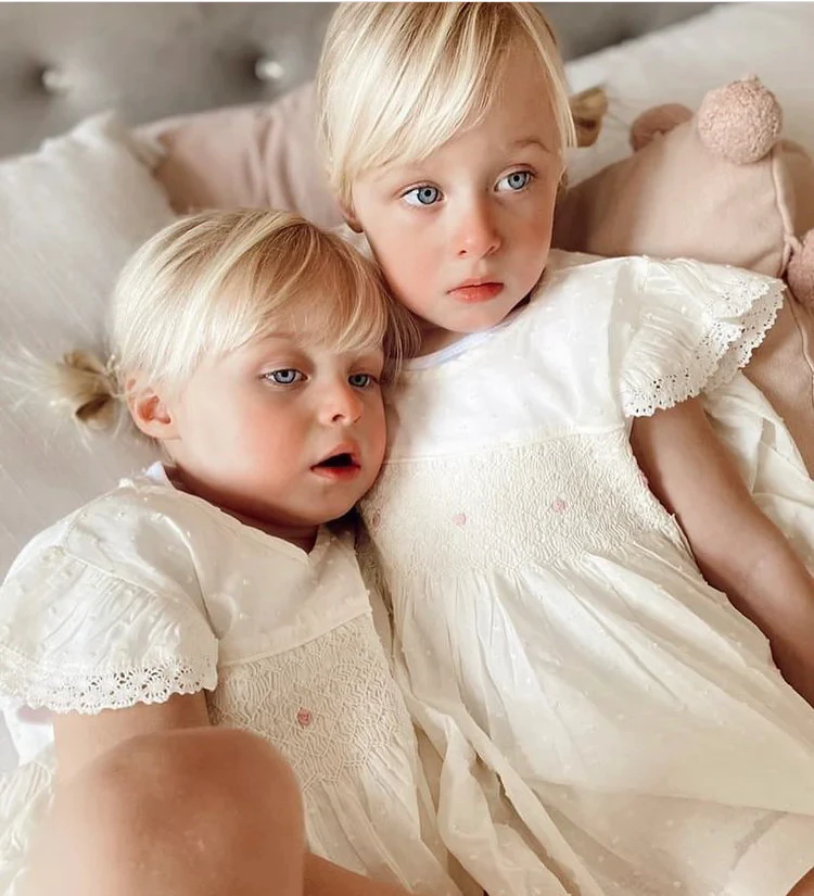 Customized logo Summer 100% Cotton Short Sleeves Smocked Girls Sleepwear Kids Pajamas Dress And Shorts Set For Girl