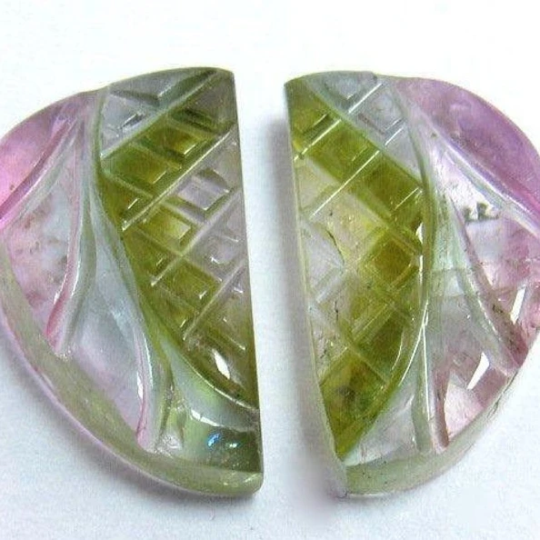 Watermelon Tourmaline Carved Pair