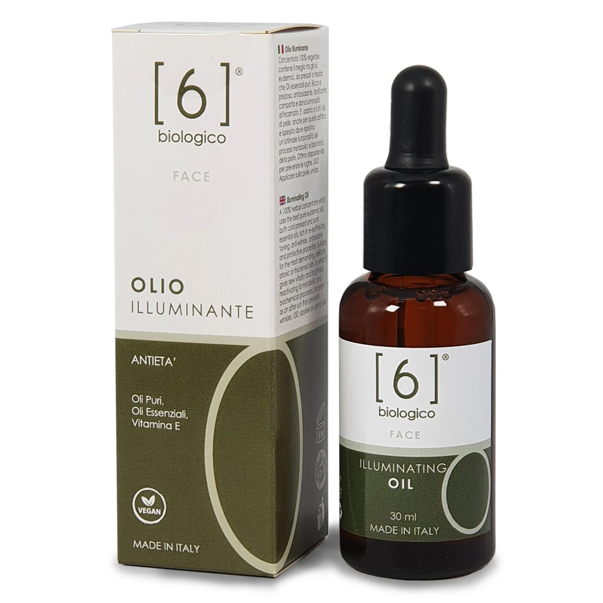 100% Herbal Vegan Nourishing Toning and Anti-Wrinkle Illuminating Face Oil - Made in Italy with Organic Ingredients