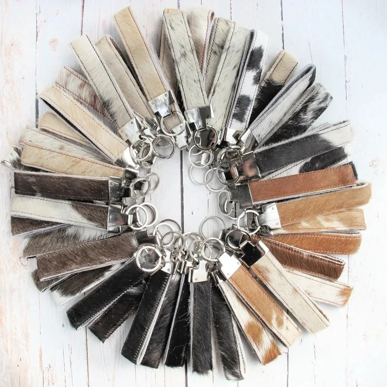 Personalized Cowhide Keychain Wristlet Leather Keychain Western Hair On Keychain Christmas Gifts for Her Cowgirl Gifts