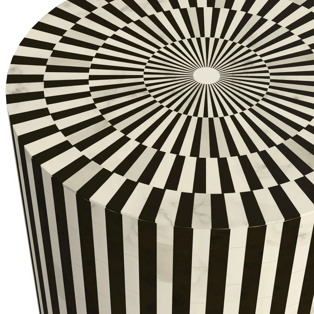 Handmade Modern Living Room Stool Natural Bone Inlay Black Resin Furniture Polished round Shape Customizable Size for Home Use