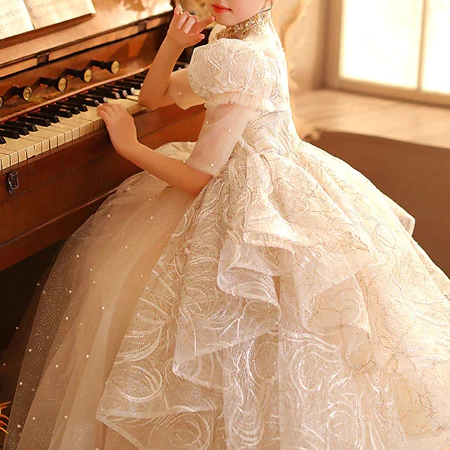Flower Girl Luxury Sequin Tutu Wedding Flower Girl Dress Graceful Party Birthday Stage Piano Bridal Princess Dress