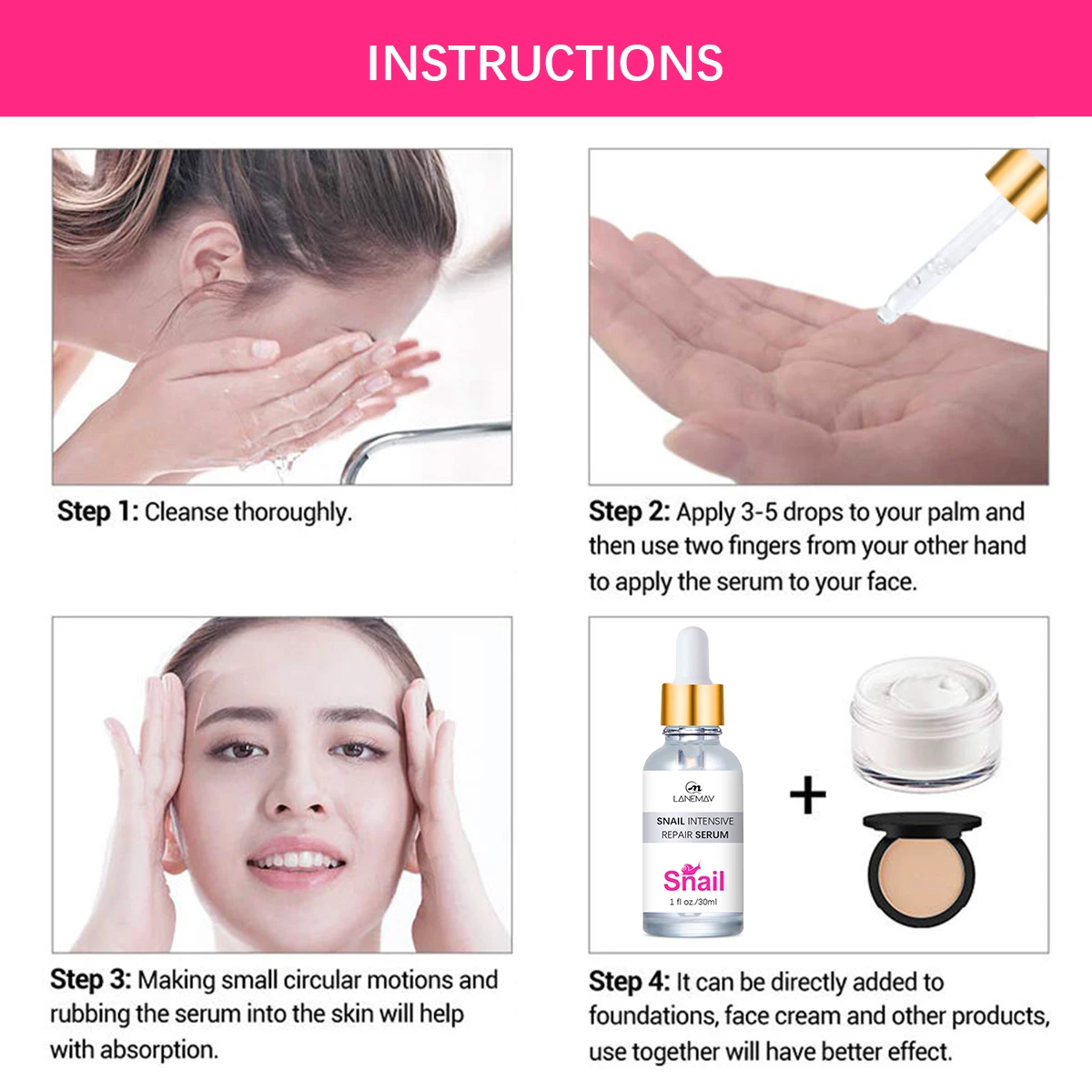 Organic Anti Aging Anti Acne Face Skin Care Serum Collagen Snail Repair Whitening Face Mucin Power Essence Hydrating Serum