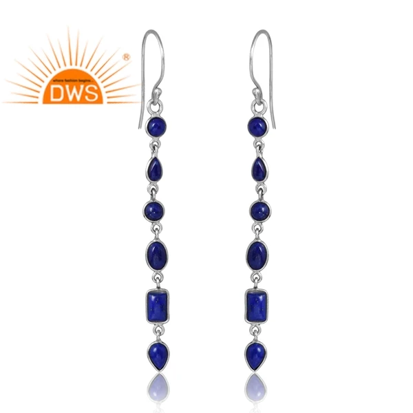 New Trending 925 Sterling Silver Palladium Plated Natural Lapis Gemstone Dangle Earring Custom Jewelry Manufacturer