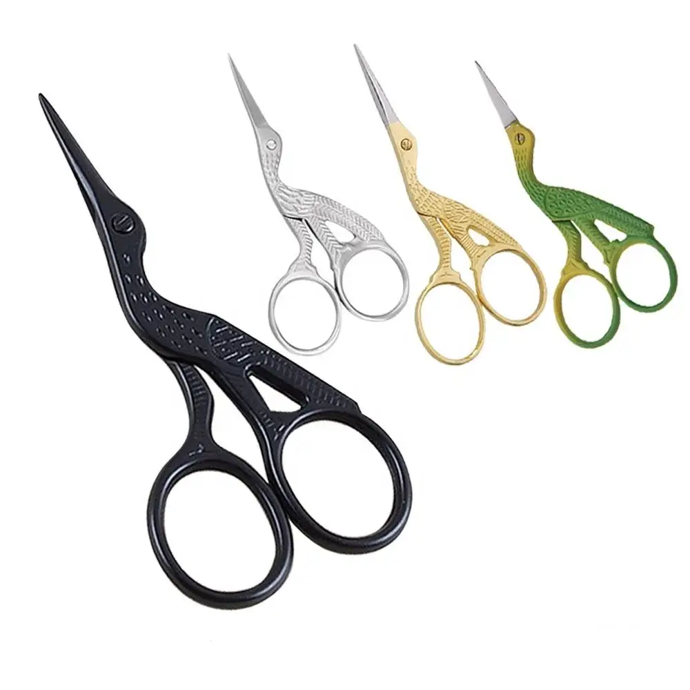 Premium Stork Shaped Embroidery Scissors Stainless Steel OEM Private Label Custom Color Nail & Multi Purpose Heron Style Scissor