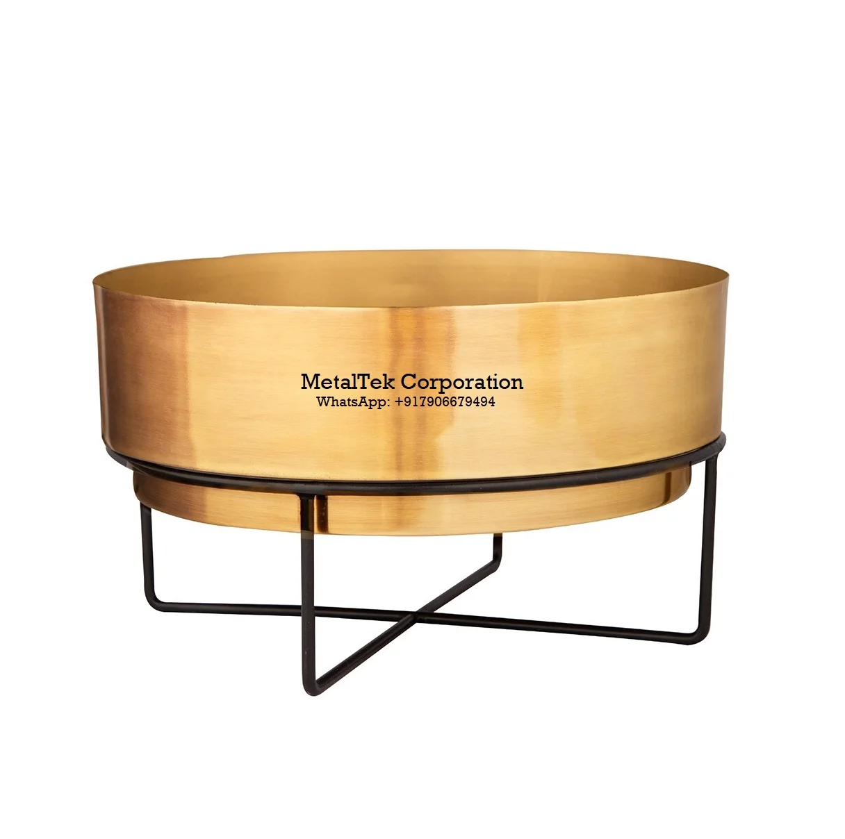 Mid Century Modern Gold Plated Metal Indoor Tabletop Planter with Black Stand for Plant Cactus Succulents Wholesale Manufacturer